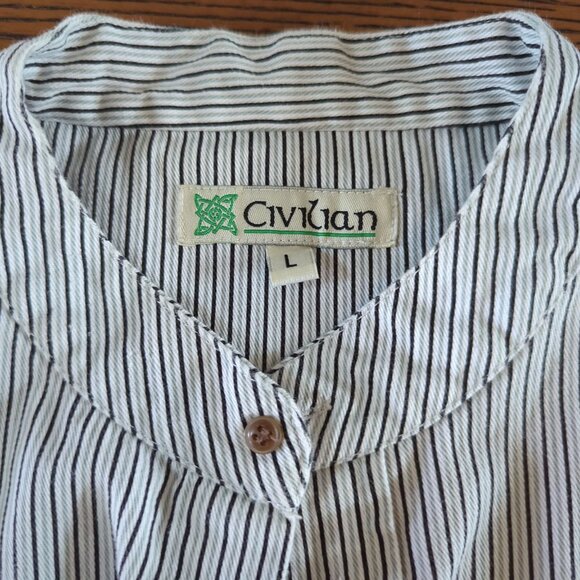 Civilian Mens Irish Grandfather Striped‎ Cotton Long Sleeve Button-Up Shirt Sz L - Picture 6 of 16